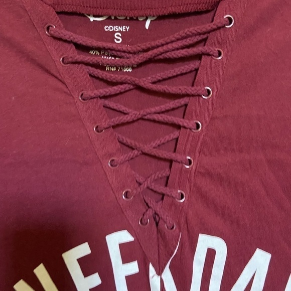 Disney's Criss-cross V-neck Short Sleeve Top in Burgundy size Small - Picture 2 of 4